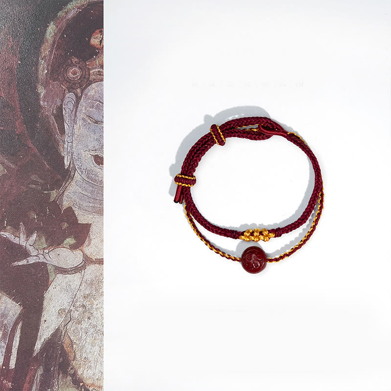 Buddha Stones Peach Blossom Knot Cinnabar Beads Eight-strand Braid Blessing Bracelet