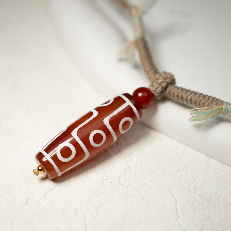 Buddha Stones Natural Red Agate Nine-eye Dzi Bead Power Rope Bracelet