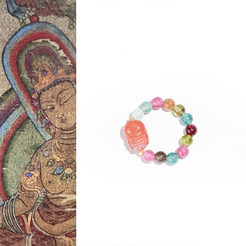 Buddha Stones Natural Tourmaline Manjusri Bodhisattva Pattern Positive Ring