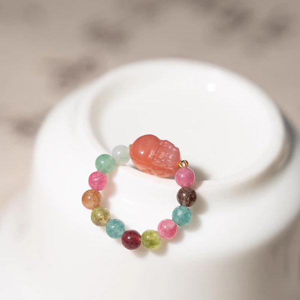 Buddha Stones Natural Tourmaline Manjusri Bodhisattva Pattern Positive Ring