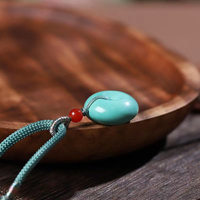 Buddha Stones Turquoise Peace Buckle Rope Balance Necklace Pendant