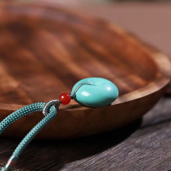 Buddha Stones Turquoise Peace Buckle Rope Balance Necklace Pendant