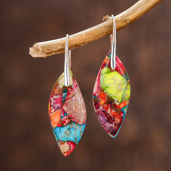 FREE Today: Anti-Stress and Happiness Natural Emperor Stone Water Drop Leaf Shape Earrings
