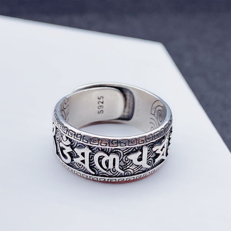 Buddha Stones Om Mani Padme Hum Copper Adjustable Wealth Ring