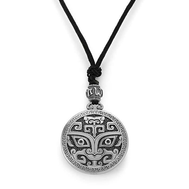 Buddha Stones Taotie Om Mani Padme Hum Copper Plated Silver Wealth Necklace Pendant