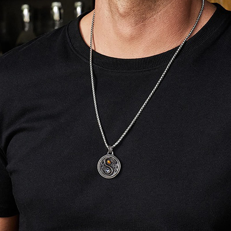 Buddha Stones Snack Yin Yang Symbol Copper Wealth Necklace Pendant