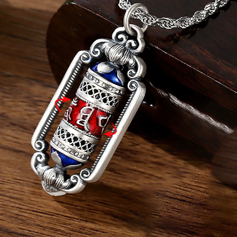 Buddha Stones Vintage Om Mani Padme Hum Prayer Wheel Copper Luck Pendant