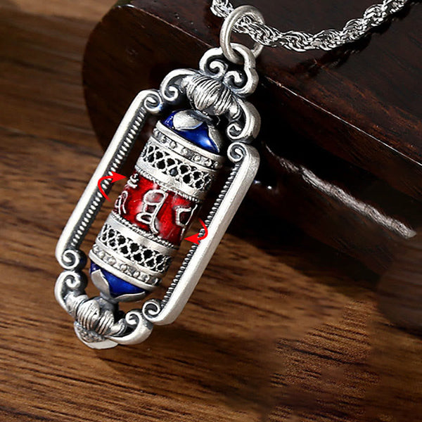 Buddha Stones Vintage Om Mani Padme Hum Prayer Wheel Copper Luck Pendant