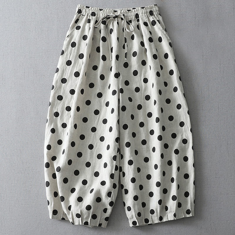 Buddha Stones Polka Dot Floral Pattern Pattern Women's Cotton Linen Harem Pants With Pockets