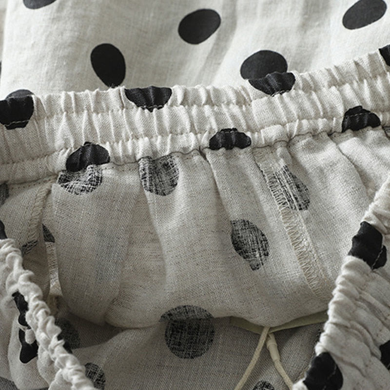 Buddha Stones Polka Dot Floral Pattern Pattern Women's Cotton Linen Harem Pants With Pockets