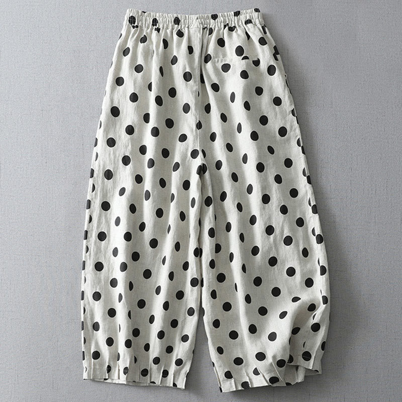 Buddha Stones Polka Dot Floral Pattern Pattern Women's Cotton Linen Harem Pants With Pockets