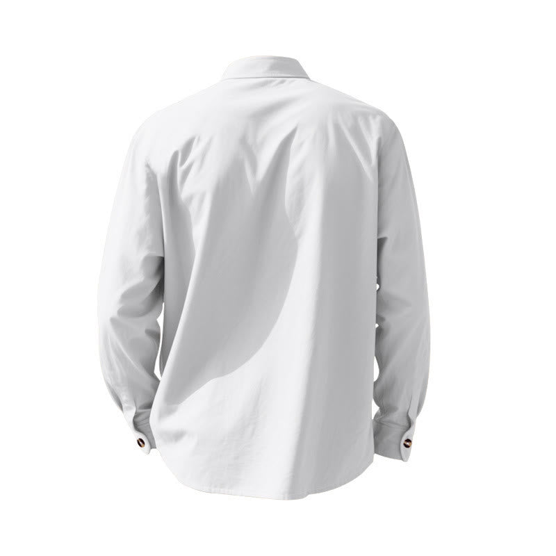 Buddha Stones Solid Color Buttons Fall Long Sleeve Linen Men's Shirt