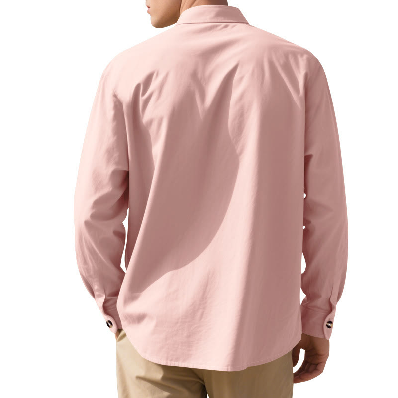 Buddha Stones Solid Color Buttons Fall Long Sleeve Linen Men's Shirt