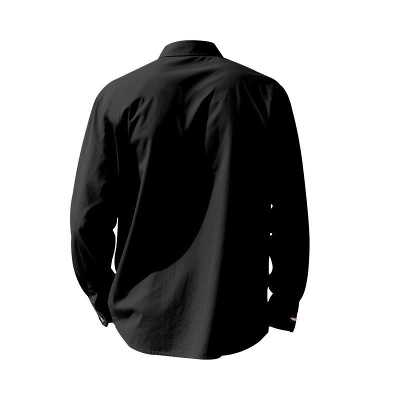 Buddha Stones Solid Color Buttons Fall Long Sleeve Linen Men's Shirt