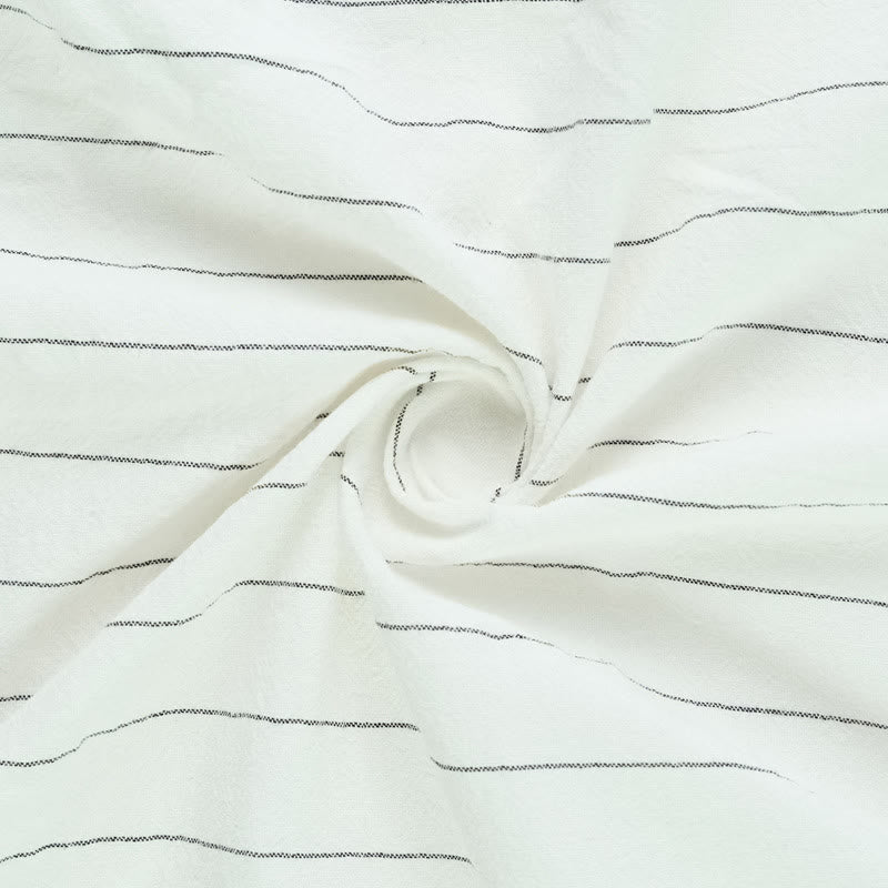 Buddha Stones Solid Long Sleeve Hooded Stripes Drawstring Buttons Linen Men's Shirt