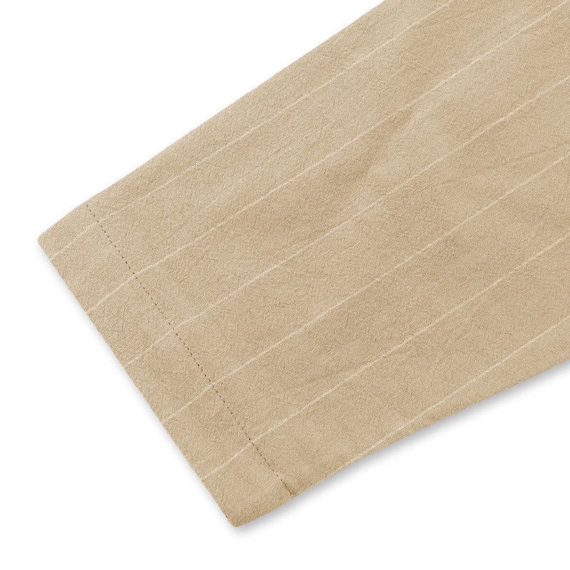 Buddha Stones Solid Long Sleeve Hooded Stripes Drawstring Buttons Linen Men's Shirt