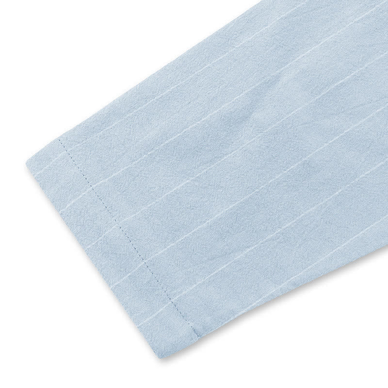 Buddha Stones Solid Long Sleeve Hooded Stripes Drawstring Buttons Linen Men's Shirt