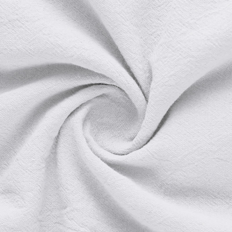 Buddha Stones Solid Summer Short Sleeve Half Buttons Linen Men's Shirt