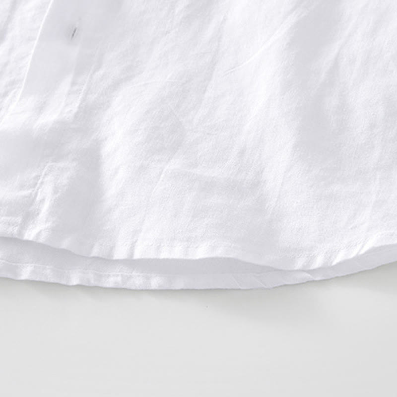 Buddha Stones Summer Buttons Short Sleeve Ramie Linen Cotton Men's Shirt