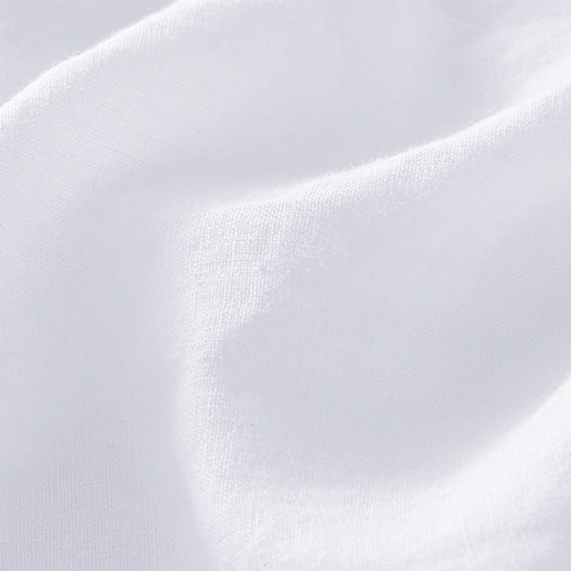 Buddha Stones Summer Buttons Short Sleeve Ramie Linen Cotton Men's Shirt