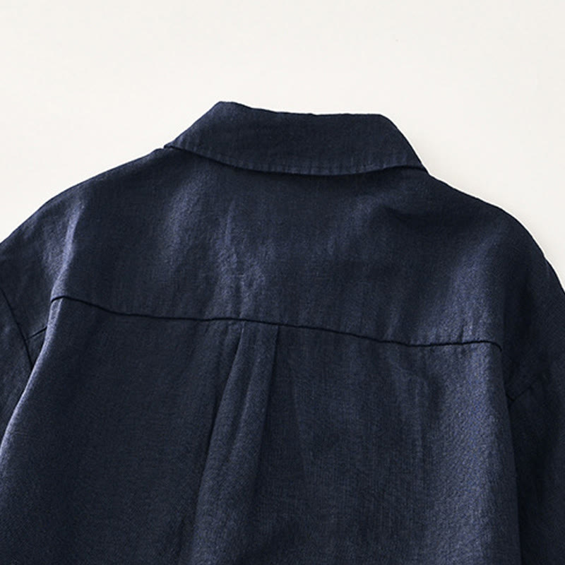 Buddha Stones Solid Summer Short Sleeve Buttons Linen Men's Shirt With Pockets