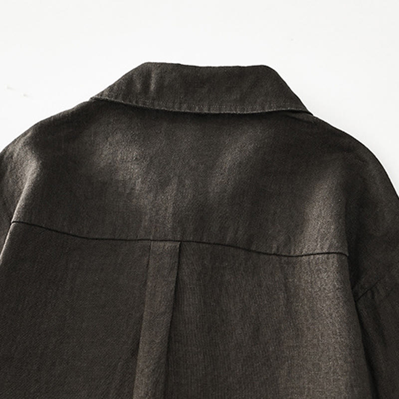 Buddha Stones Solid Summer Short Sleeve Buttons Linen Men's Shirt With Pockets