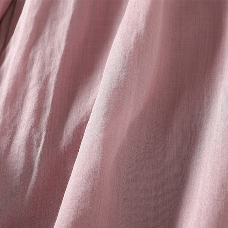 Buddha Stones Casual Drawstring Cotton Linen Ankle-Length Women's Wide Leg Pants With Pockets