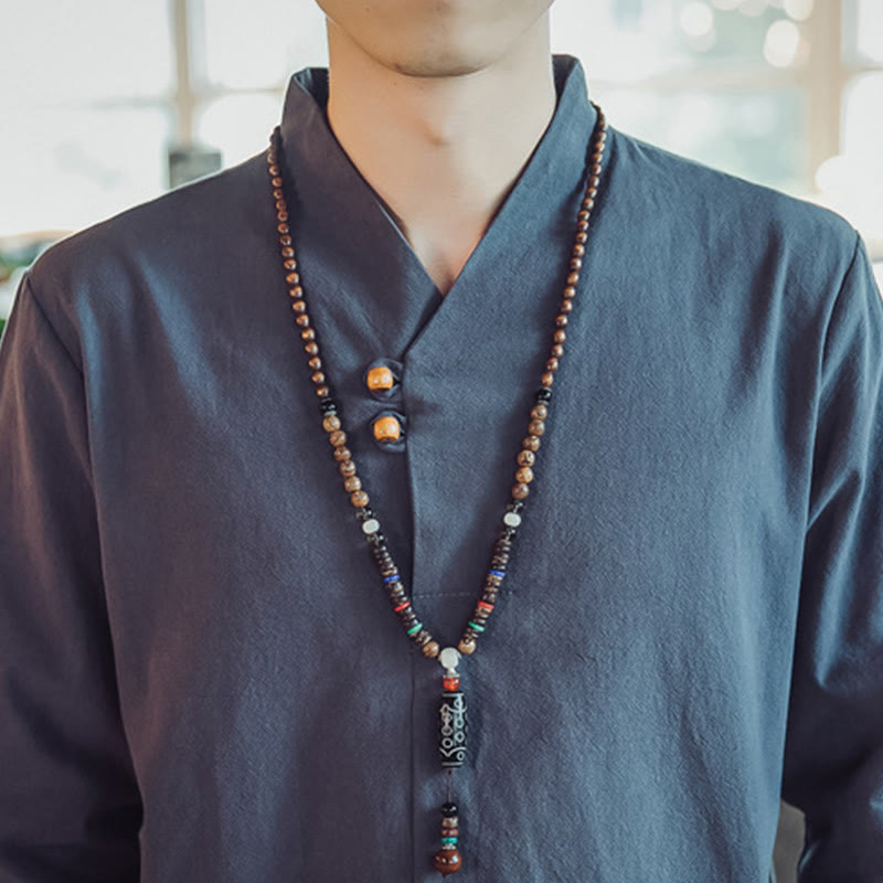 Buddha Stones 2Pcs Cotton Shirt Ankle-Length Pants With Pockets Men's Meditation Cloth Set