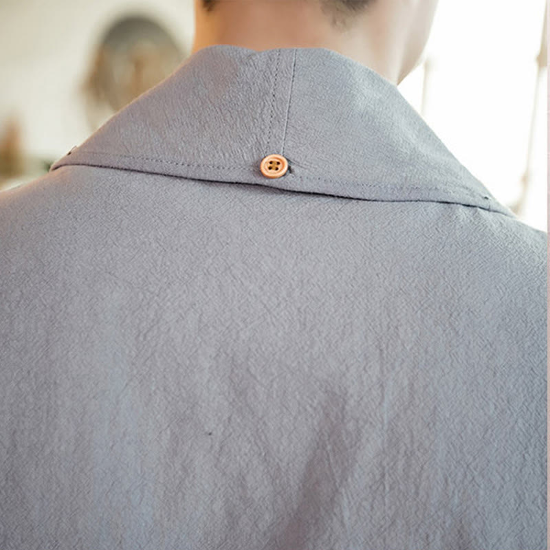 Buddha Stones Vintage Plain Lapel Open Front Jacket Cotton Men's Kimono