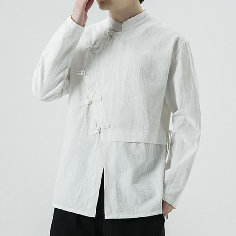 Buddha Stones Vintage Chinese Frog-Button Cotton Long Sleeve Men's Shirt