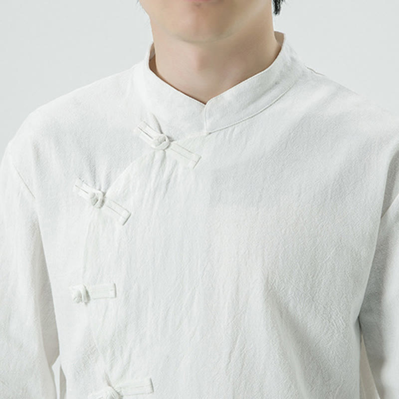 Buddha Stones Vintage Chinese Frog-Button Cotton Long Sleeve Men's Shirt