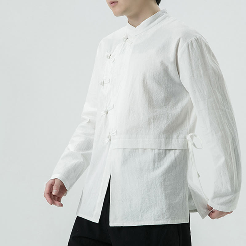 Buddha Stones Vintage Chinese Frog-Button Cotton Long Sleeve Men's Shirt