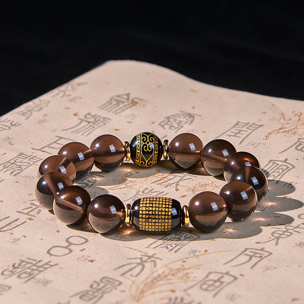 FREE Today: Positive and Courage Ice Obsidian Gold-stamped Sanskrit Bracelet