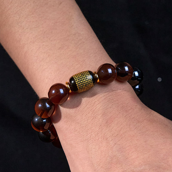 FREE Today: Positive and Courage Ice Obsidian Gold-stamped Sanskrit Bracelet