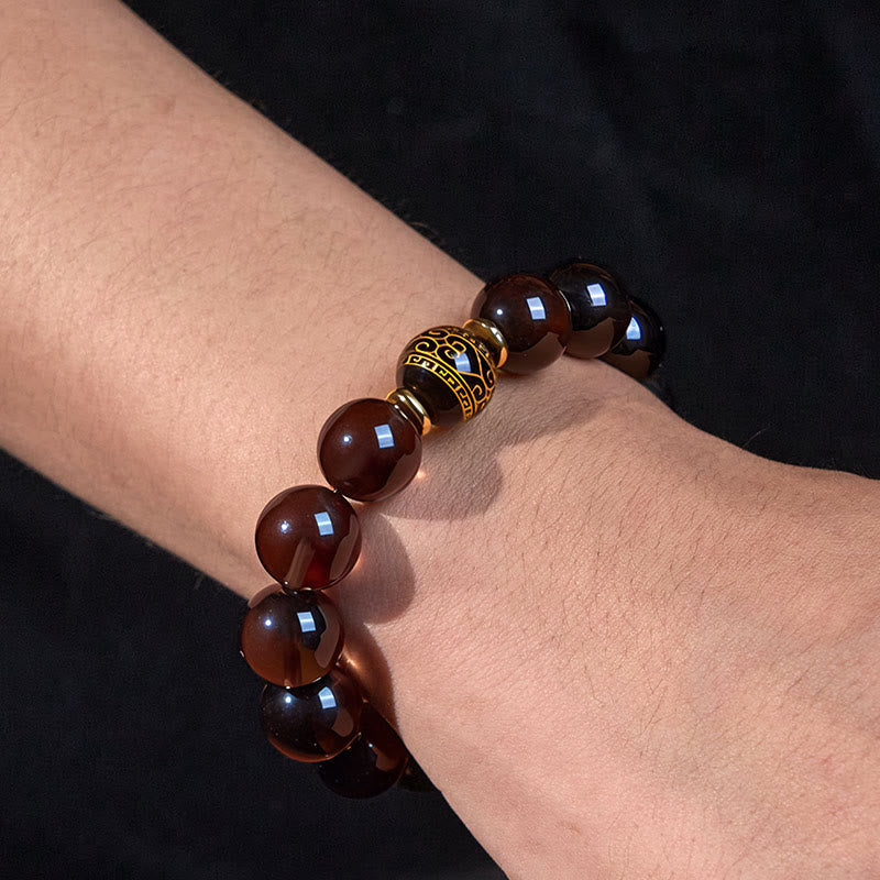 FREE Today: Positive and Courage Ice Obsidian Gold-stamped Sanskrit Bracelet