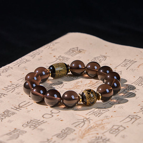 FREE Today: Positive and Courage Ice Obsidian Gold-stamped Sanskrit Bracelet