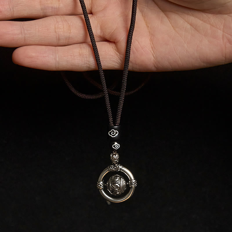 Buddha Stones Om Mani Padme Hum Copper Plated Silver Wealth Rotating Necklace Pendant