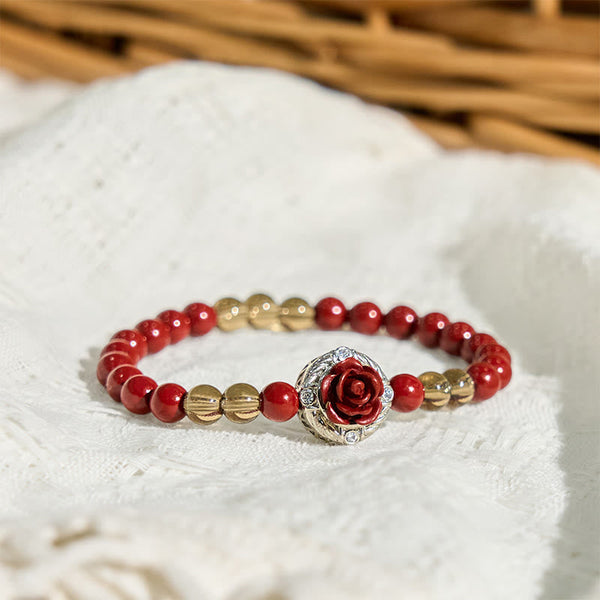 FREE Today: Calm Blessing Cinnabar Angora Red Shell Pearl Rose Petals Bracelet