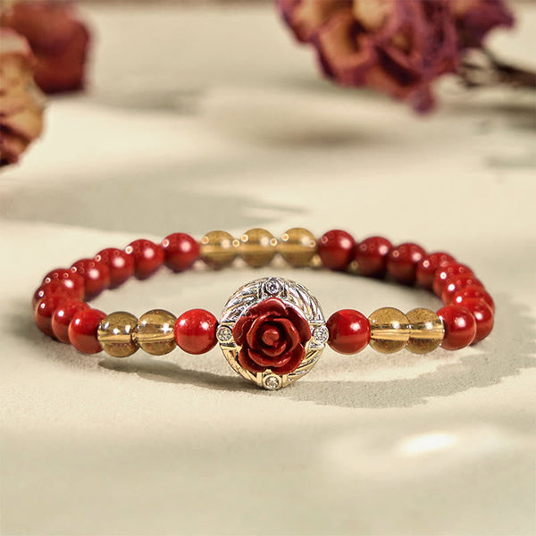 FREE Today: Calm Blessing Cinnabar Angora Red Shell Pearl Rose Petals Bracelet