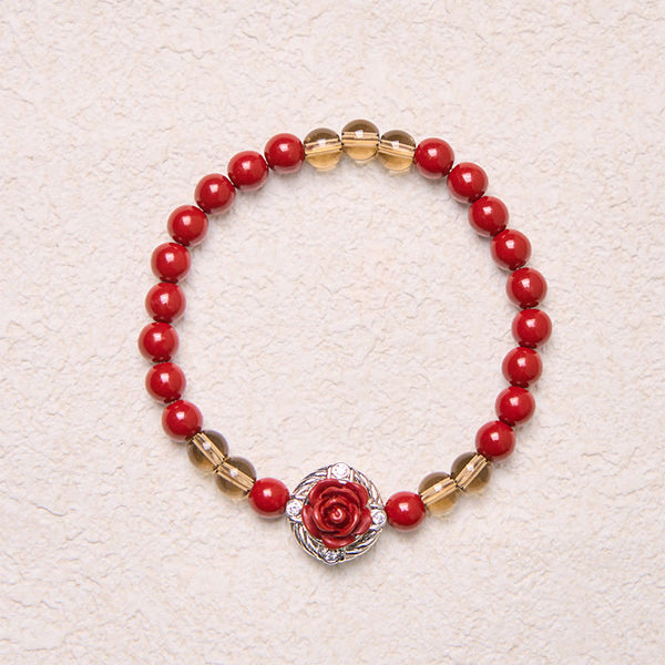 FREE Today: Calm Blessing Cinnabar Angora Red Shell Pearl Rose Petals Bracelet