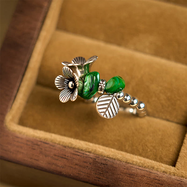 Buddha Stones Flower Pattern Copper Alloy Luck Elastic Rope Ring