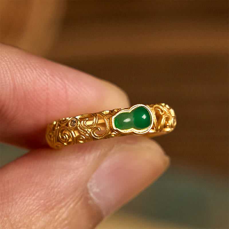 FREE Today: Strength and Wealth Vintage Gourd Green Chalcedony Copper Alloy Ring