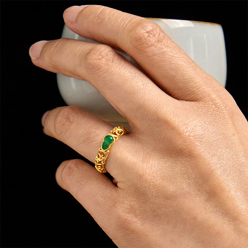 FREE Today: Strength and Wealth Vintage Gourd Green Chalcedony Copper Alloy Ring