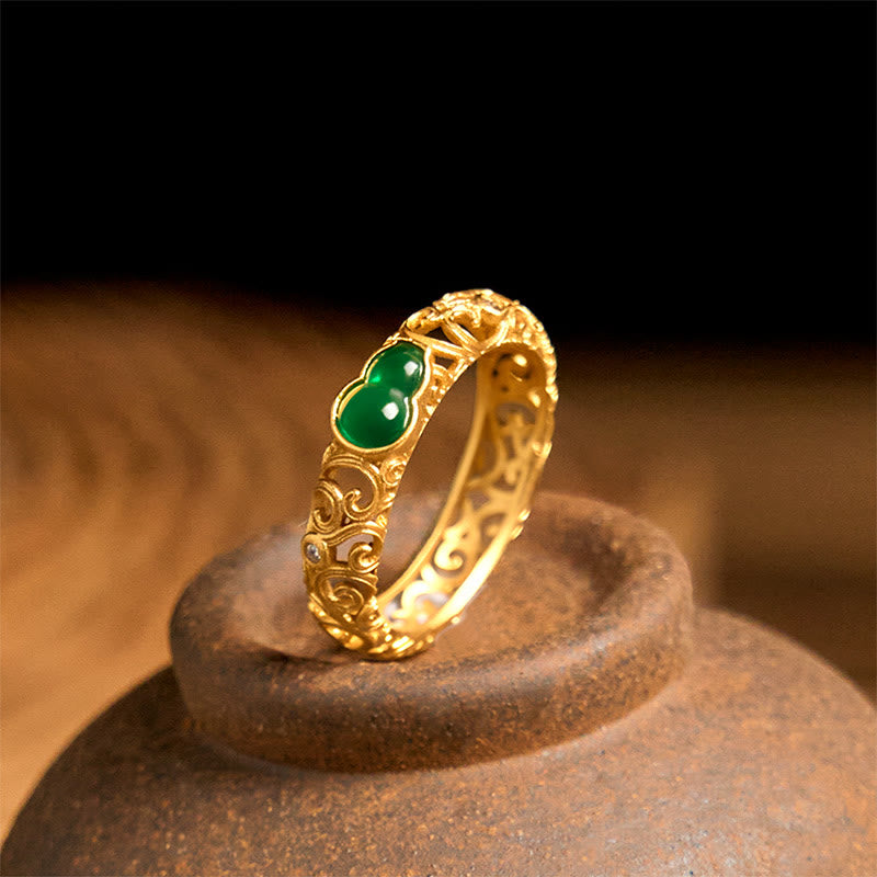 FREE Today: Strength and Wealth Vintage Gourd Green Chalcedony Copper Alloy Ring