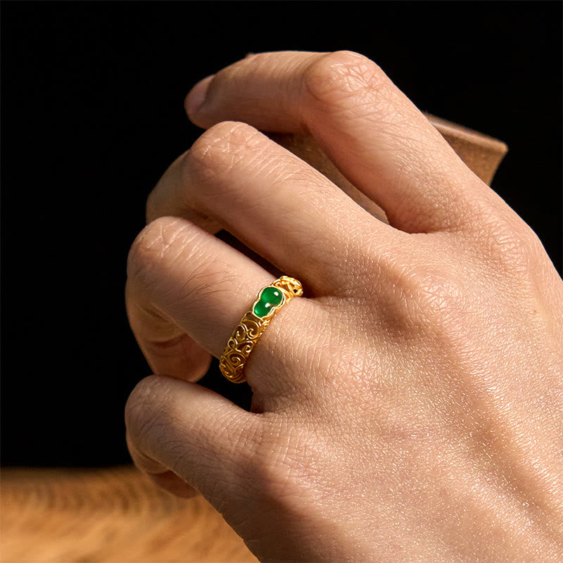 FREE Today: Strength and Wealth Vintage Gourd Green Chalcedony Copper Alloy Ring