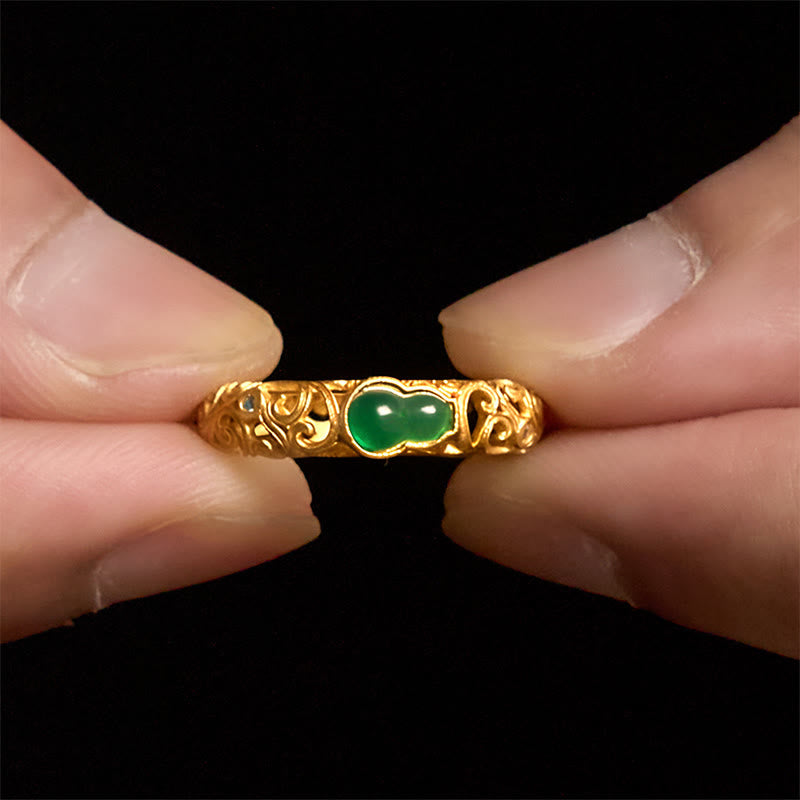 FREE Today: Strength and Wealth Vintage Gourd Green Chalcedony Copper Alloy Ring
