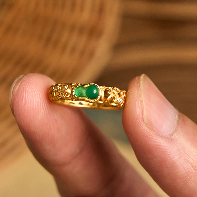 FREE Today: Strength and Wealth Vintage Gourd Green Chalcedony Copper Alloy Ring