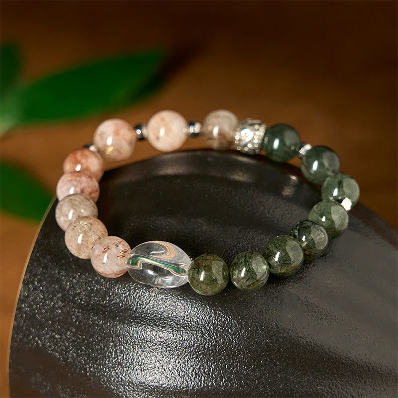 Buddha Stones Natural Green Rutilated Quartz Super Seven Crystal Wealth Bracelet