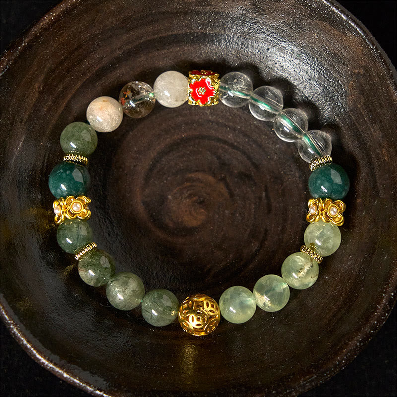 Buddha Stones Natural Green Phantom White Crystal Jade Beads Lucky Bracelet