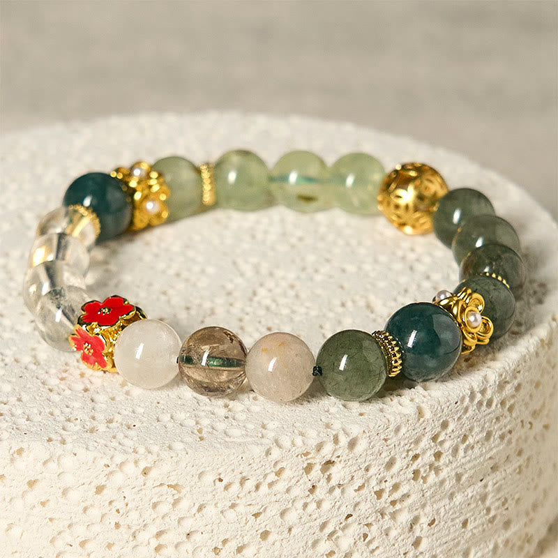 Buddha Stones Natural Green Phantom White Crystal Jade Beads Lucky Bracelet